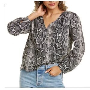 Rebecca Taylor Silk Black and White Snake Print Blouse